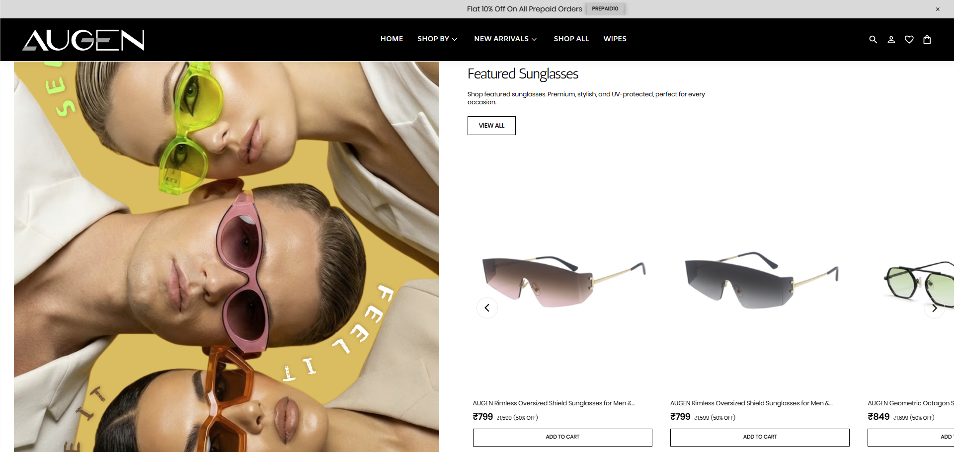 AUGEN product detail — size selector and pricing