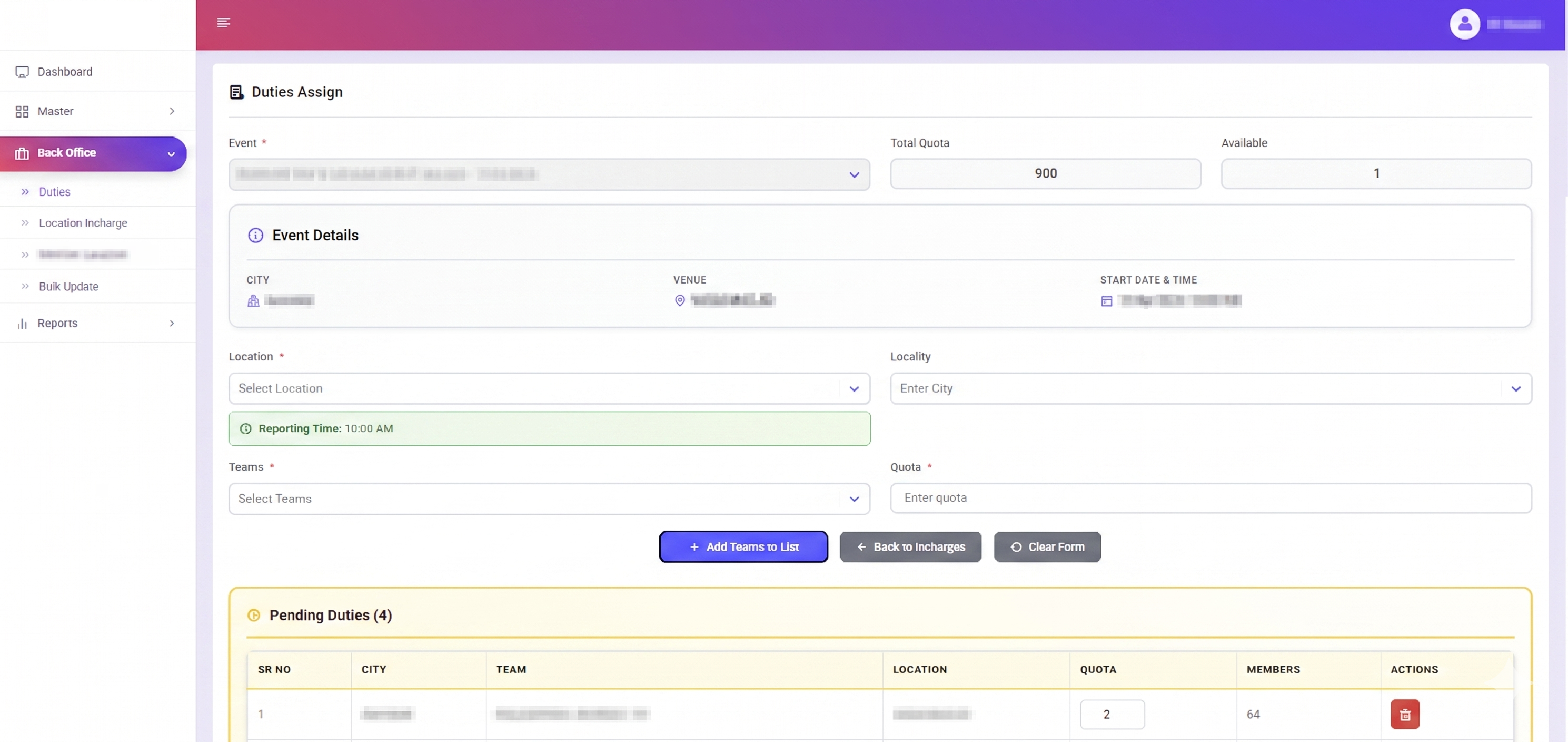 Workforce platform — duty assignment and guard deployment
